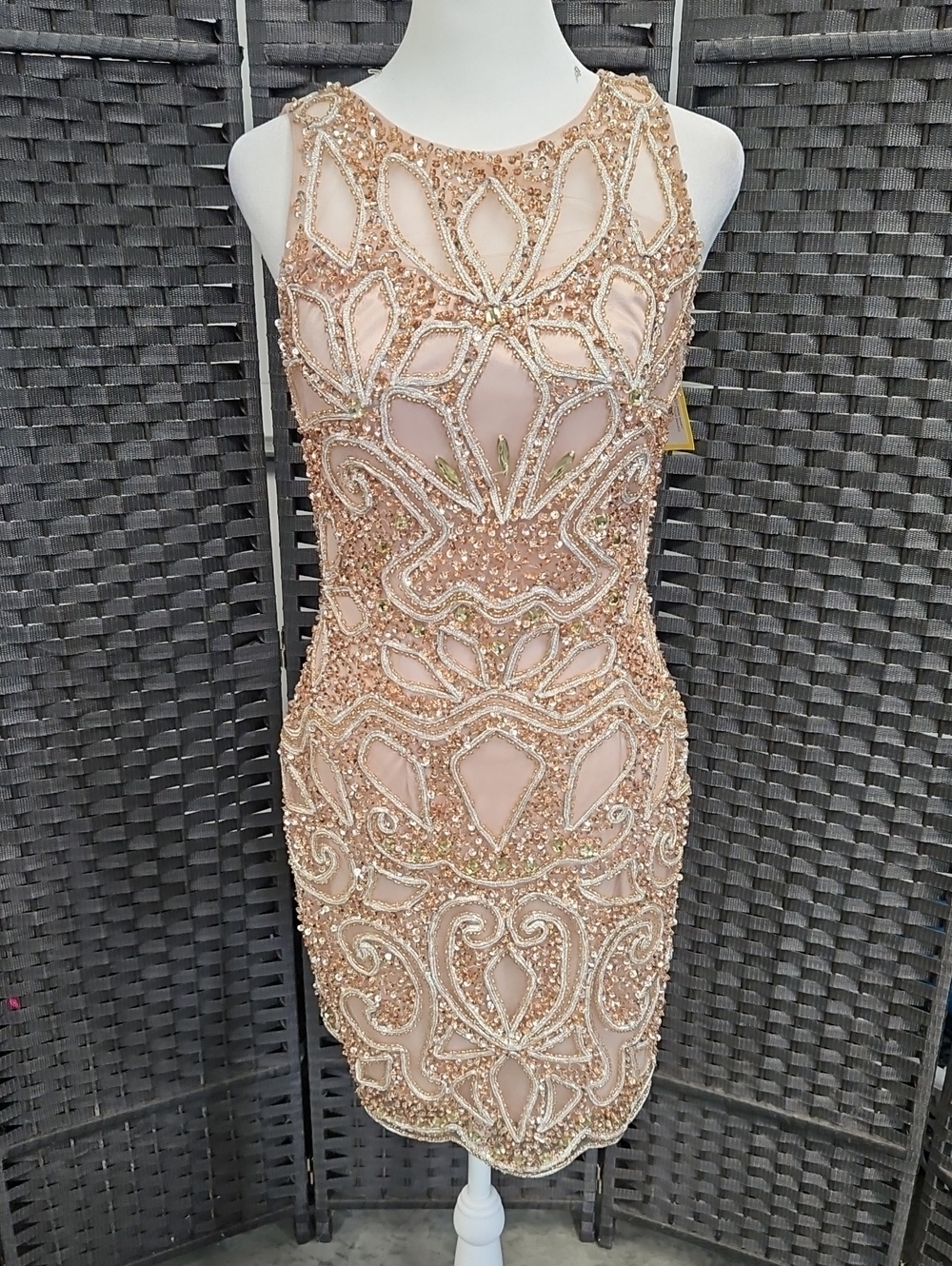 Size 4 Blush Pink/Gold Sleeveless Bead/Sequin Cocktail Atria Couture